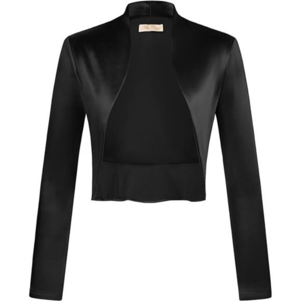 𝅺HOT Women's Vintage Cropped Shrug Bolero Cardigan, Luxury Satin-black
